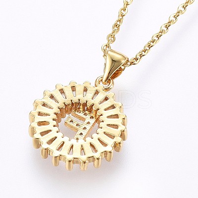 Brass Micro Pave Cubic Zirconia Initial Pendant Necklaces NJEW-H486-30G-F-1
