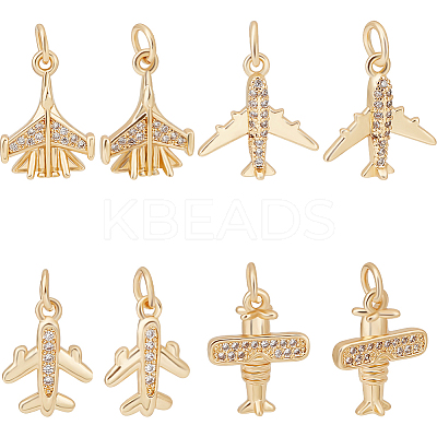 8Pcs 4 Style Brass Pave Cubic Zirconia Pendants KK-BBC0012-88-1