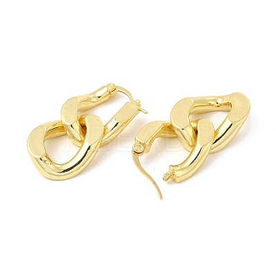 Brass Double Interlocking Oval Dangle Hoop Earrings for Women EJEW-E275-05G-1