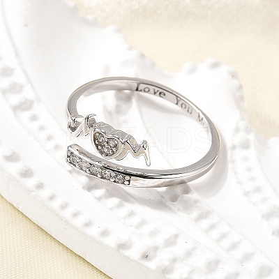 Heart 925 Sterling Silver Cubic Zirconia Cuff Rings for Women RJEW-S631-03P-1