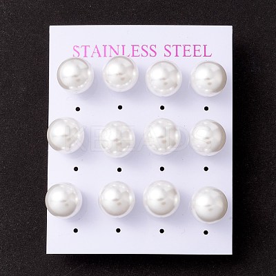 6 Pair Shell Pearl Round Ball Stud Earrings EJEW-A067-18B-P-1