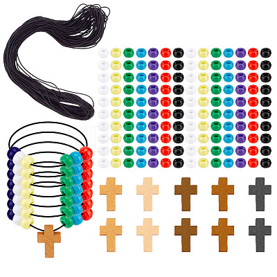 Wood with Opaque Plastic Beads Bracelet DIY Kit DIY-DR0001-73-1