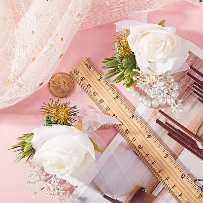2Pcs 2 Style Silk Cloth Imitation Flower Boutonniere & Wrist Corsage AJEW-CP0005-81-1