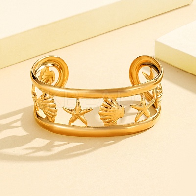 304 Stainless Steel Cuff Bangles for Women BJEW-D384-03G-1