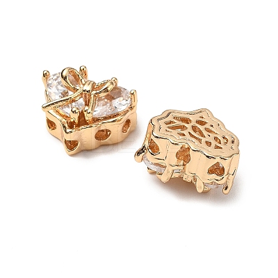 Brass Micro Pave Cubic Zirconia Beads KK-A259-20G-01-1