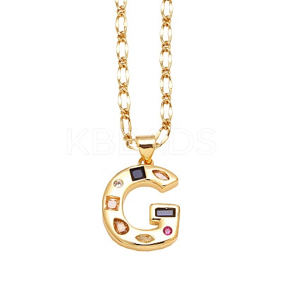 Brass Pave Colorful Cubic Zirconia Initial Pendant Necklaces FS-WG26597-07-1