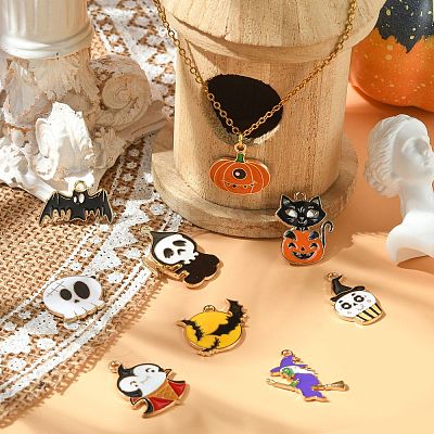 40Pcs 10 Styles Halloween Alloy Enamel Pandants ENAM-CJ0004-14-1