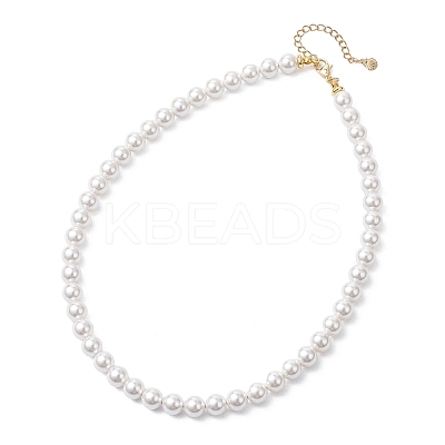 8MM Round White Shell Pearl Beaded Necklaces NJEW-JN05700-1