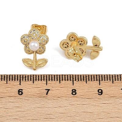 Brass Micro Pave Clear Cubic Zirconia Flower Stud Earrings EJEW-L275-11G-1