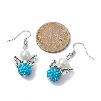 5 Pairs 5 Color Polymer Clay Rhinestone & Glass Pearl Beaded Dangle Earrings EJEW-JE05444-S-1