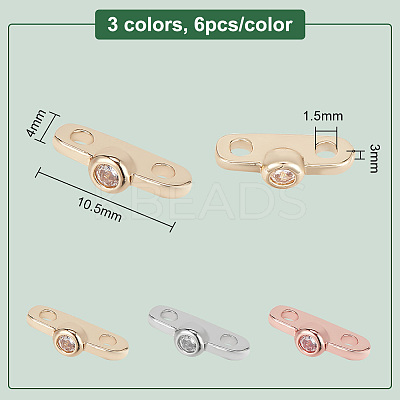 18Pcs 3 Colors Brass Micro Pave Clear Cubic Zirconia Slide Charms KK-GO0001-29-1