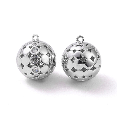 Round Brass Micro Pave Clear Cubic Zirconia Pendants KK-G436-06P-1