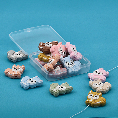 20Pcs 10 Colors Squirrel Food Grade Eco-Friendly Silicone Focal Beads SIL-GL0001-02-1