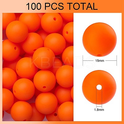 100Pcs Silicone Beads Round Rubber Bead 15MM Loose Spacer Beads for DIY Supplies Jewelry Keychain Making JX444A-1