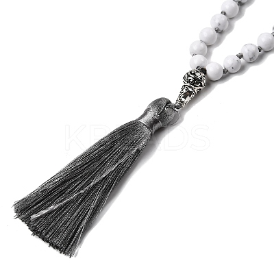 Natural Howlite Mala Prayer Round Beaded Wrap Necklaces with Long Tassel and Metal Tree of Life FS-WG93CBE-08-1