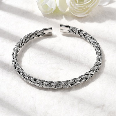 Braided 304 Stainless Steel Cuff Bangles for Women BJEW-A067-07P-1