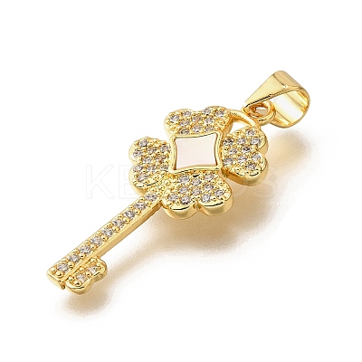 Brass Micro Pave Cubic Zirconia Shell Pendants KK-D328-15G-1