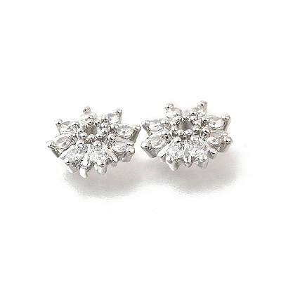Flower Brass Clear Cubic Zirconia Bead Caps KK-V008-08B-P-1