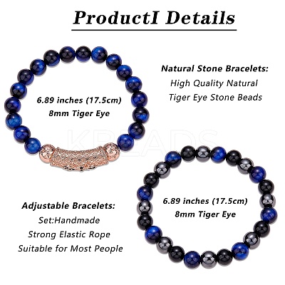2Pcs 2 Style Dyed & Heated Natural Tiger Eye & Gemstone Stretch Bracelets Set BJEW-SW00090-1