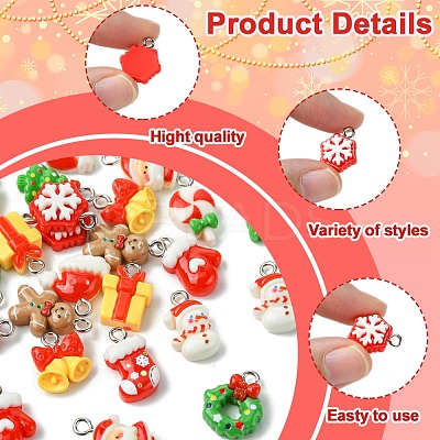 24Pcs 12 Styles Christmas Theme Opaque Resin Pendants RESI-FS0001-86A-1