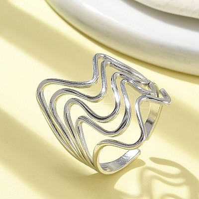 304 Stainless Steel Wave Open Cuff Ring for Women RJEW-M025-01P-1