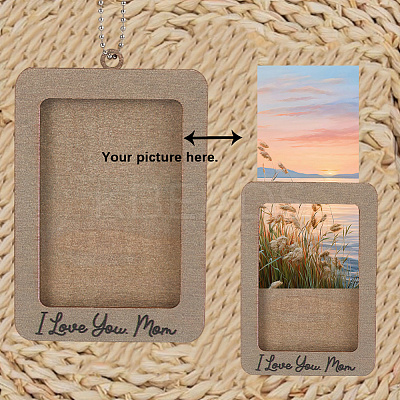 Rectangle with Word I Love You Mom Wood Hanging Photo Frame HJEW-SP0001-19B-1