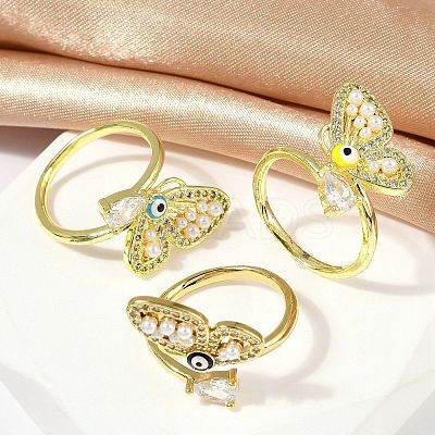 Brass Micro Pave Clear Cubic Zirconia Enamel Finger Rings RJEW-L113-025G-1