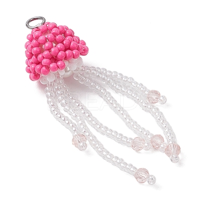 Glass Seed Beaded Jellyfish Pendants PALLOY-MZ00660-05-1