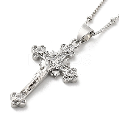 Crucifixion Cross Brass Micro Pave Cubic Zirconia Pendant Necklaces LS-NJEW-S385-02P-1