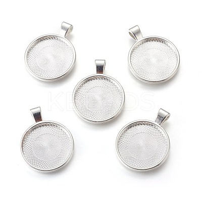 Flat Round Alloy Pendant Cabochon Settings PALLOY-A15654-S-1