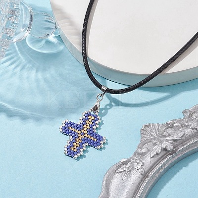 Glass Seed Cross Pendant Necklaces NJEW-MZ00025-03-1