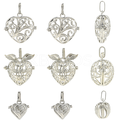 6Pcs 3 Styles Brass & Alloy Bead Cage Pendants FIND-YW0011-82-1