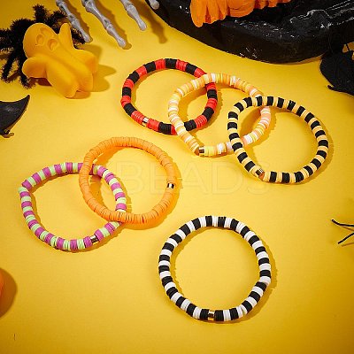 Handmade Polymer Clay Heishi Beads Stretch Bracelets Sets BJEW-JB05902-10-1