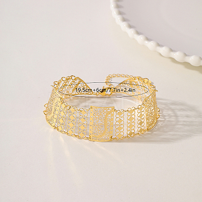 Hollow Brass Flower Wide Link Bracelets for Women LG8079-1