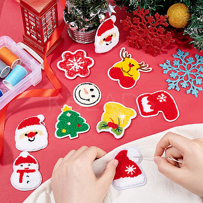 20Pcs 10 Style Christmas Theme Towel Embroidery Cloth Sew on Patches PATC-FG0001-45-1