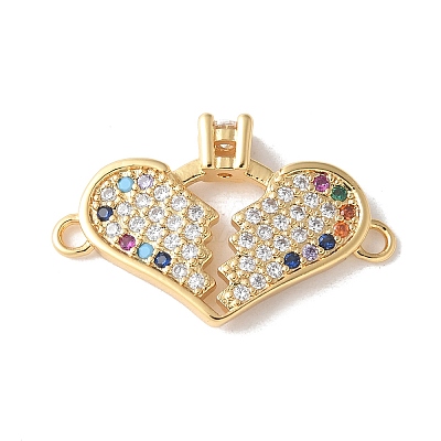 Brass Micro Pave Cubic Zirconia Heart Connector Charms KK-A252-28G-02-1