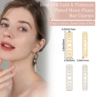 16Pcs 2 Colors Brass Moon Phase Bar Pendants KK-BBC0004-44-1