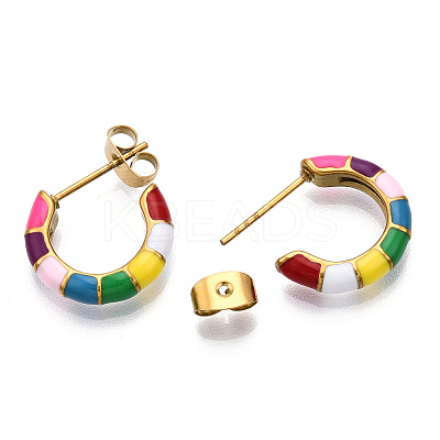 Enamel C-shape Stud Earrings EJEW-N052-05D-1