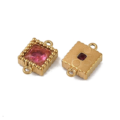 Ion Plating(IP) 304 Stainless Steel Cubic Zirconia Square Links Connector Charms X-STAS-K256-24G-1