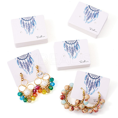 100Pcs Woven Web/Net with Feather Print Paper Jewelry Display Cards CDIS-TA0001-43-1