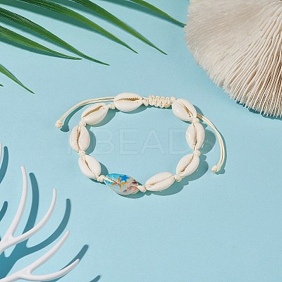 Narural Cowrie Shell Braided Bead Anklet for Women AJEW-AN00527-03-1