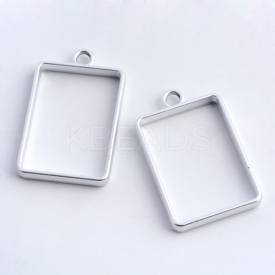 Rack Plating Alloy Rectangle Open Back Bezel Pendants X-PALLOY-S047-28B-FF-1