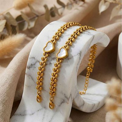 304 Stainless Steel & Natural Shell Link Bracelets WG3EE75-01-1