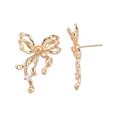 Brass Pave Clear Cubic Zirconia Stud Earring Findings KK-N232-438LG-A-1