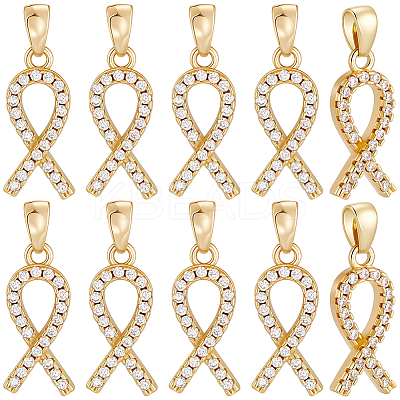10Pcs Brass Micro Pave Cubic Zirconia Pendants KK-BBC0019-34-1