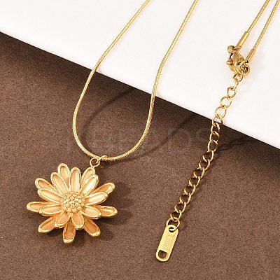 304 Stainless Steel Flower Pendant Round Snake Chain Necklaces for Women NJEW-G188-02G-1
