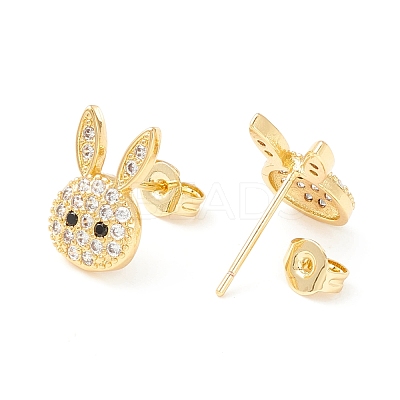 Rabbit Cubic Zirconia Stud Earrings EJEW-P196-03G-1