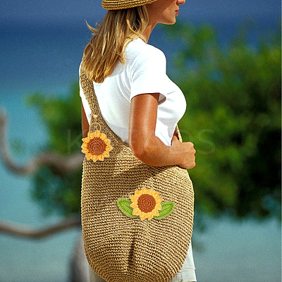 18Pcs 2 Style Hand Knitting Wool Sunflower and Leaf DIY-GA0006-11-1