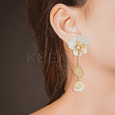 1 Pair Flower with Butterfly Alloy Dangle Stud Earrings EJEW-FI0002-03-1