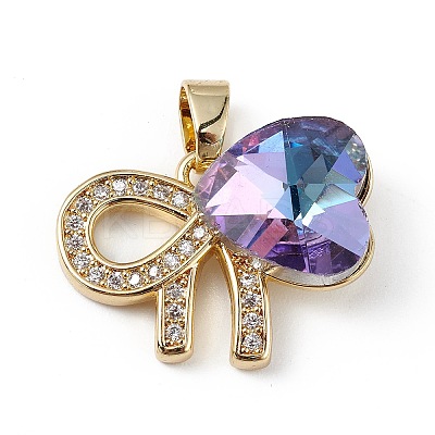 Real 18K Gold Plated Rack Plating Brass Micro Pave Clear Cubic Zirconia Pendants KK-C015-26G-14-1